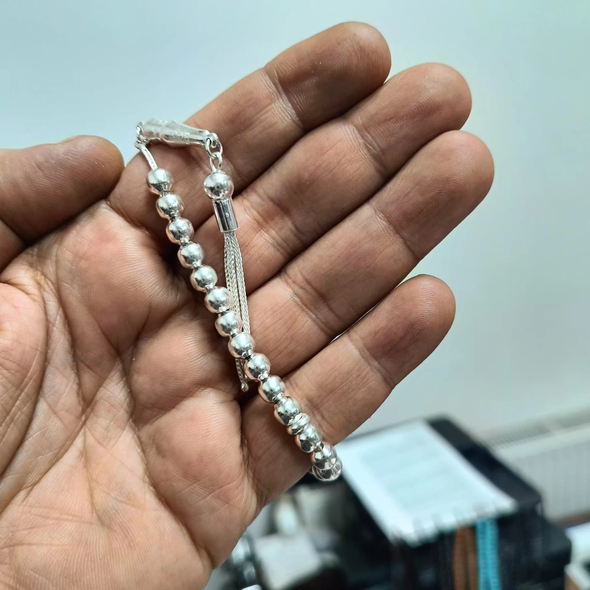 4 Parmak 925 Ayar Küre Kesim Gerçek Gümüş Tesbih 6 mm