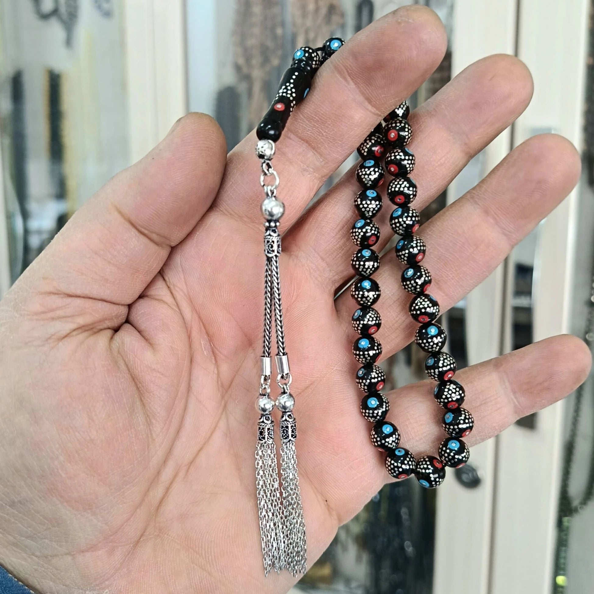 Bilek Boy Hakiki Erzurum Oltu Tesbih Firuze Mercan Gümüş İşlemeli