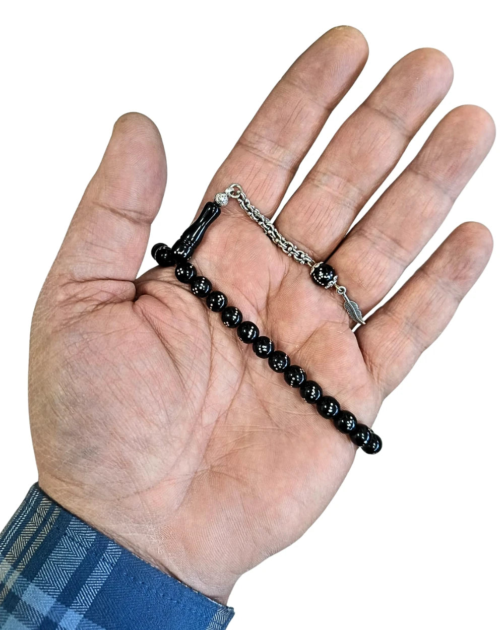 Gümüş İşlemeli 4 Parmak Gürcistan Oltu Tesbih 7 mm