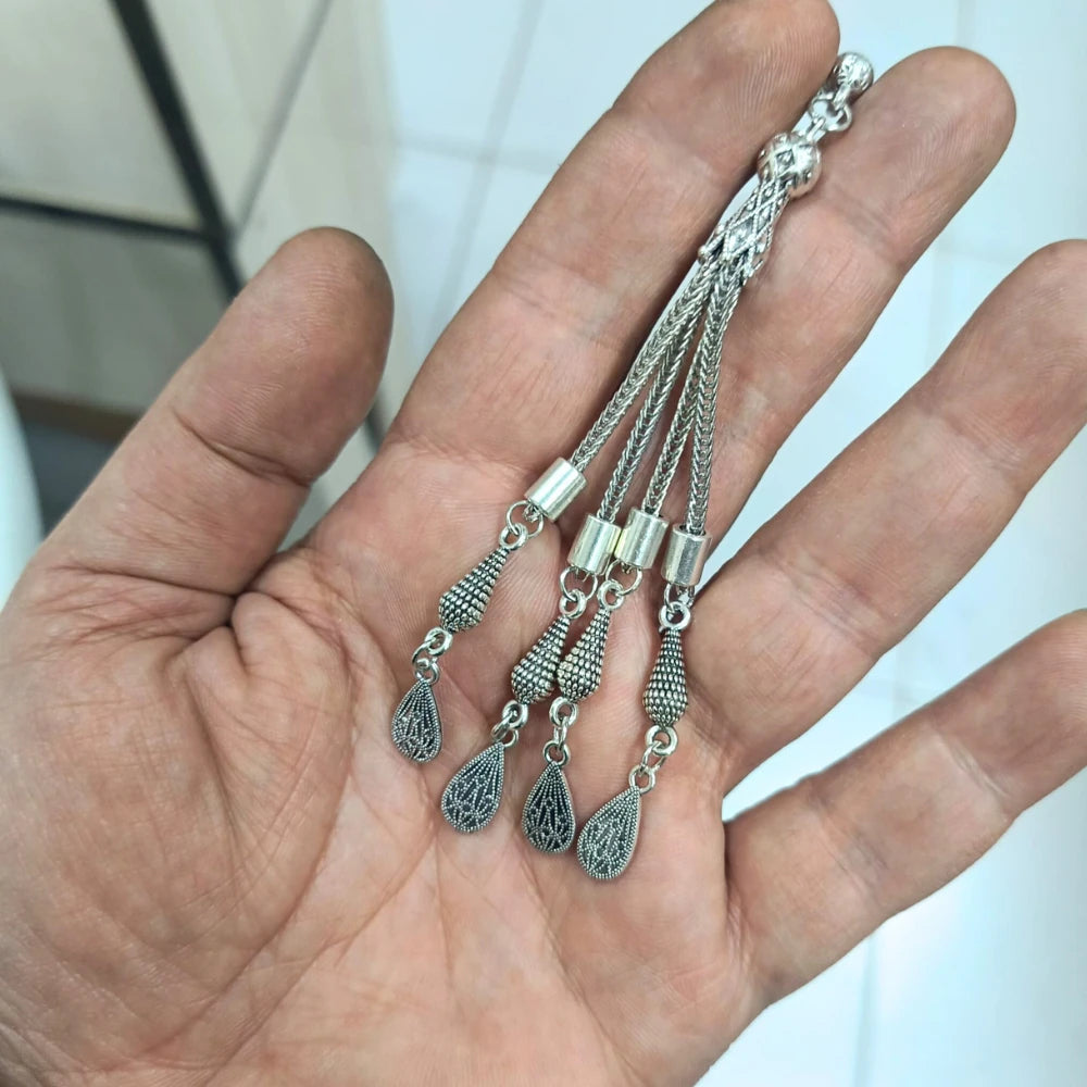 Tesbih için 4 Dal Gümüş Kaplama Püskül 10,5 cm