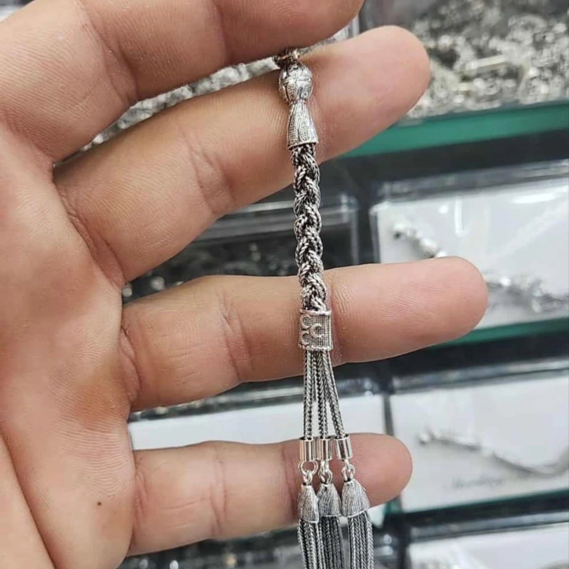 Örgü Model Ay Yıldız Desenli 925 Ayar Gümüş Püskül