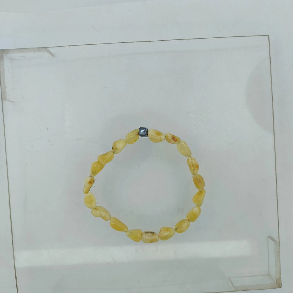Doğal Damla Kehribar ve Hematit Taşı Bileklik