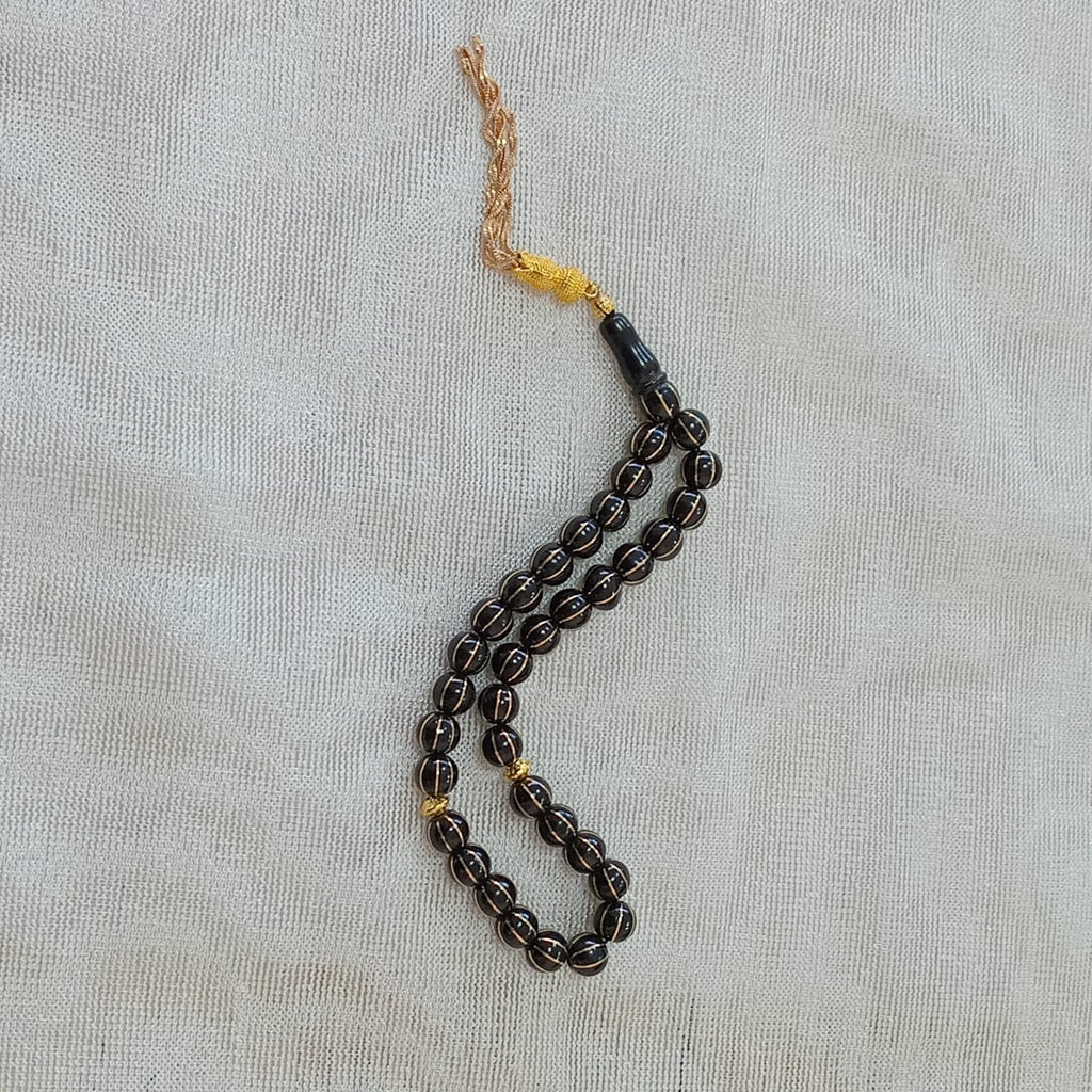 Küre Kesim Sarı Pirinç  İşlemeli Gürcistan Oltu Taşı Tesbih 9 mm