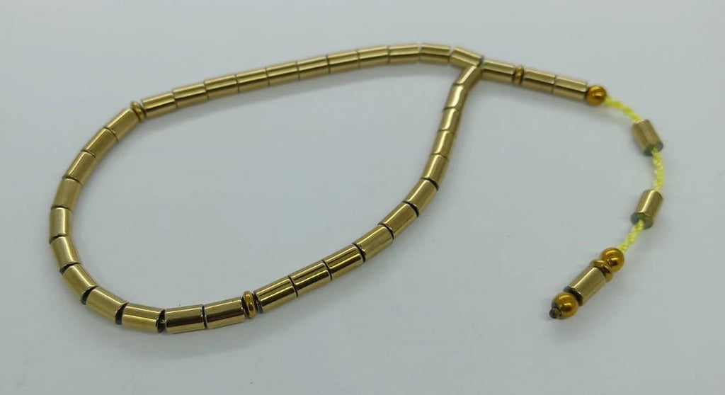 4 Parmak Kesme Model Altın Renk Hematit Taşı Tesbih 3,5 x 6 mm