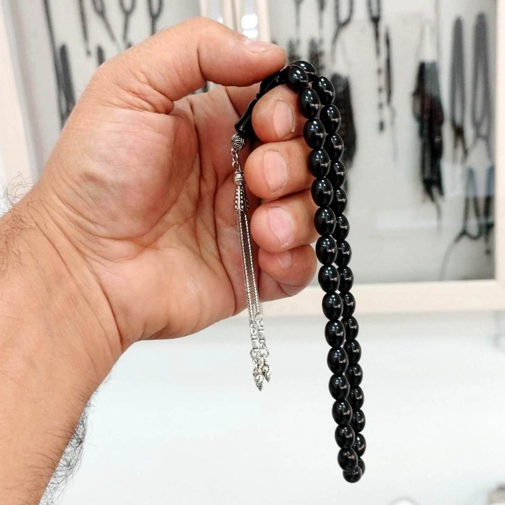 Oval Kesim Gürcistan Oltu Taşı Tesbih 8 x 10 mm