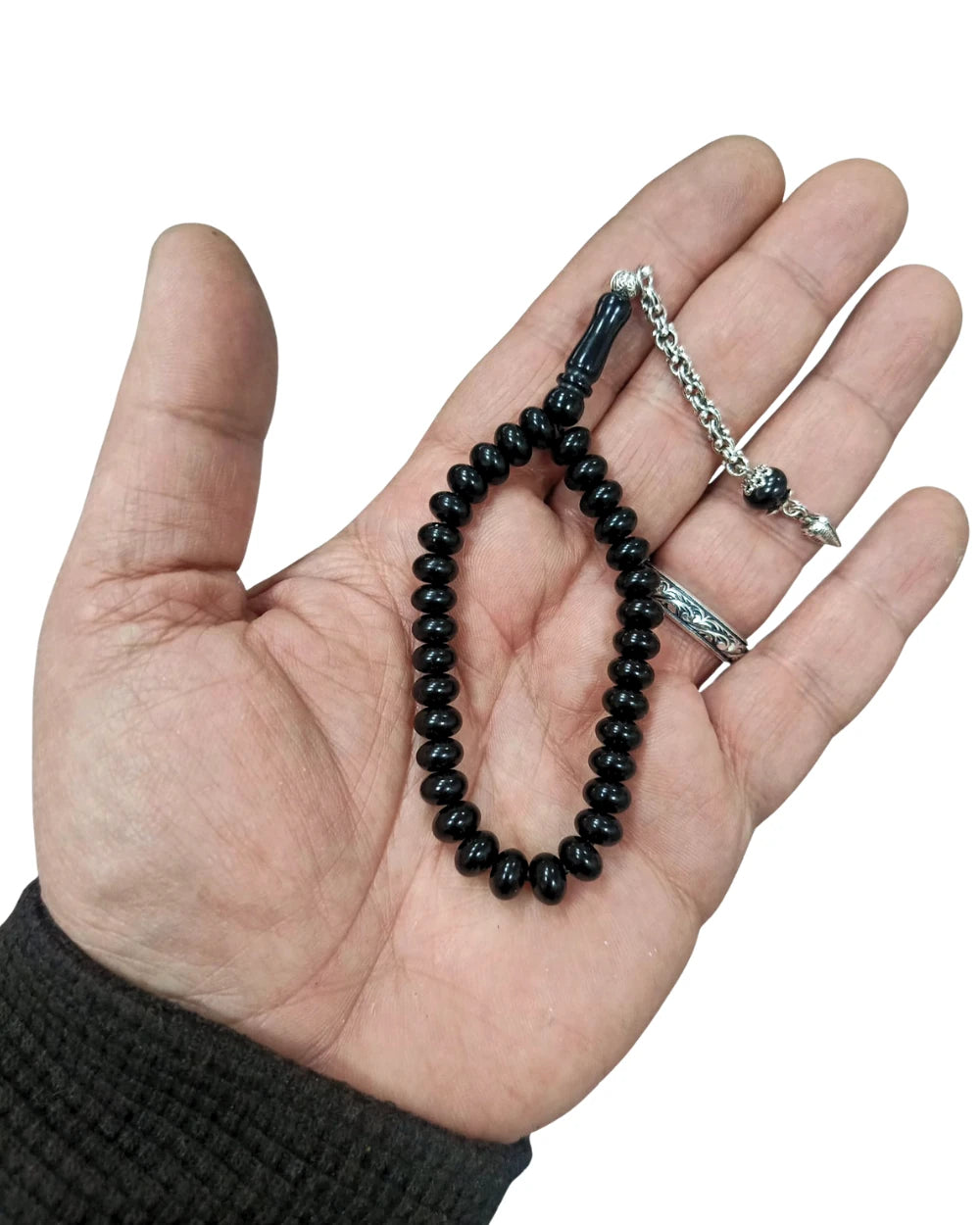Tekerlek Kesim 3 Parmak Gürcistan Oltu Taşı Tesbih 7,5 X 5 mm