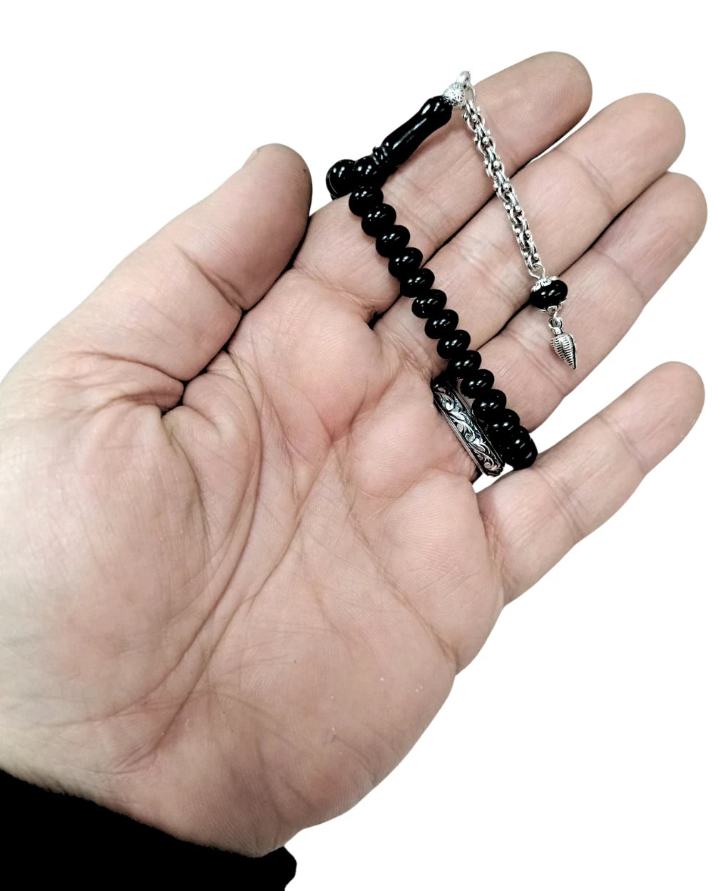 Tekerlek Kesim 3 Parmak Gürcistan Oltu Taşı Tesbih 7,5 X 5 mm