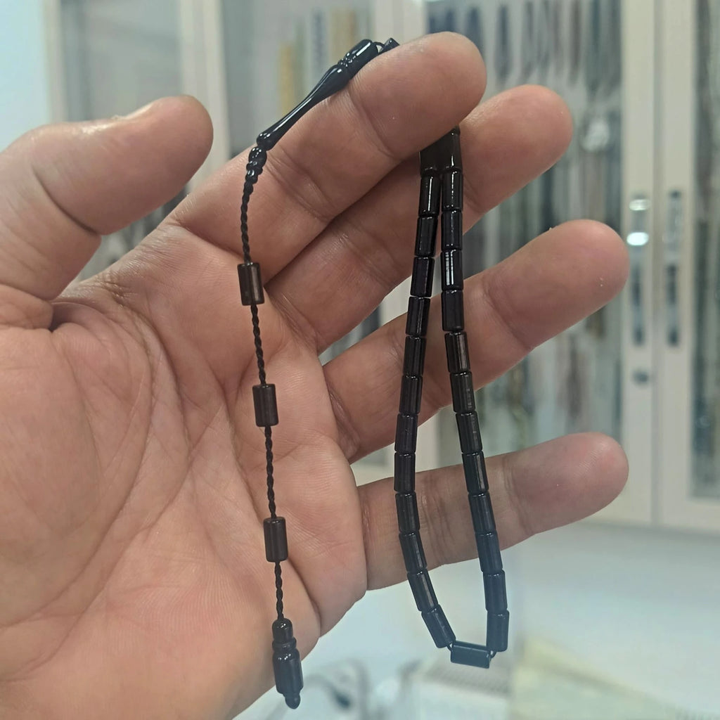 Küçük Boy Kesme Model Erzurum Oltu Taşı Tesbih Sistemli Kumpaslı 4,5 x 8 mm