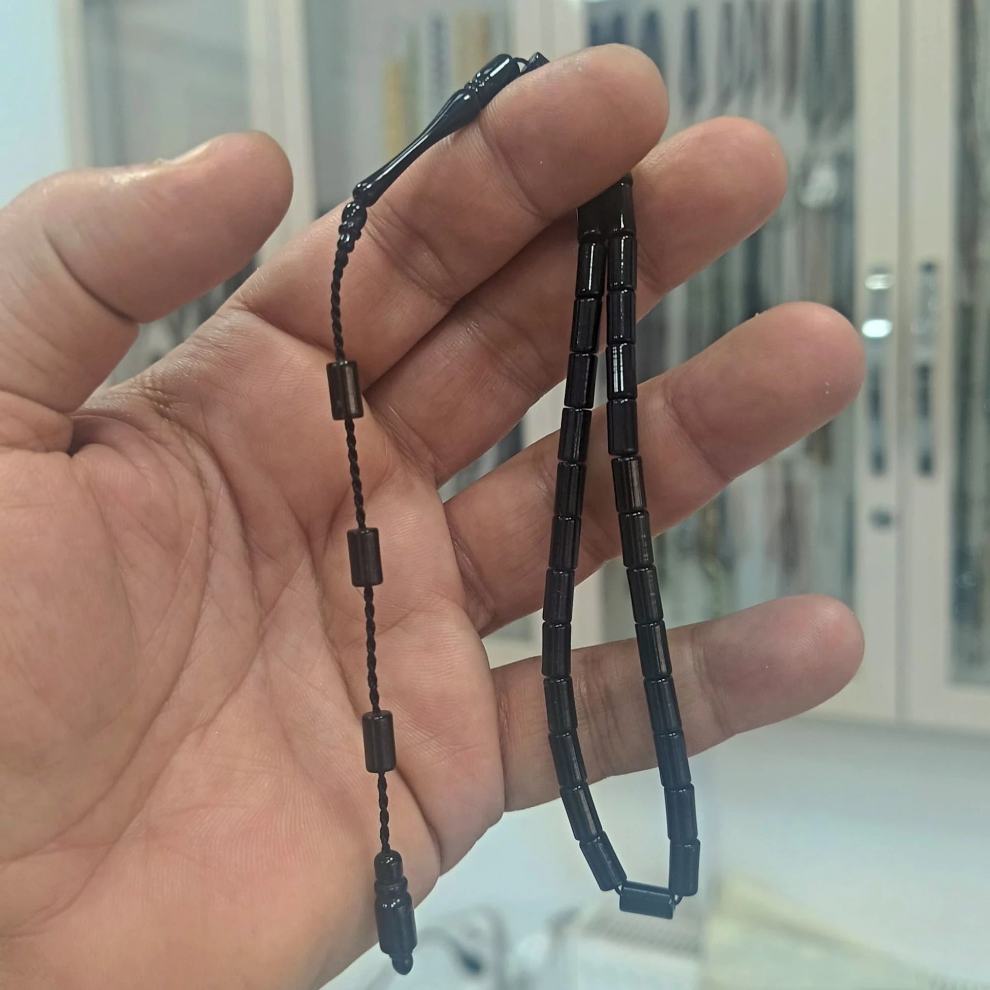 Küçük Boy Kesme Model Erzurum Oltu Taşı Tesbih Sistemli Kumpaslı 4,5 x 8 mm