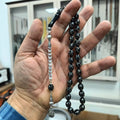 Yoğun Gümüş İşlemeli Sertifikalı Erzurum Oltu Taşı Tesbih 9 X 12 mm