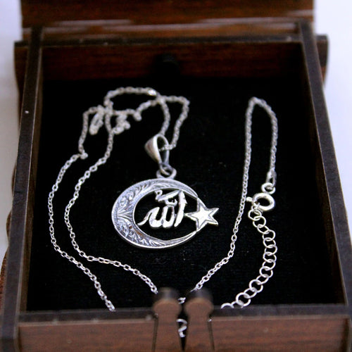 925 Ayar Gümüş Ayyıldız ve Allah Yazılı Kolye