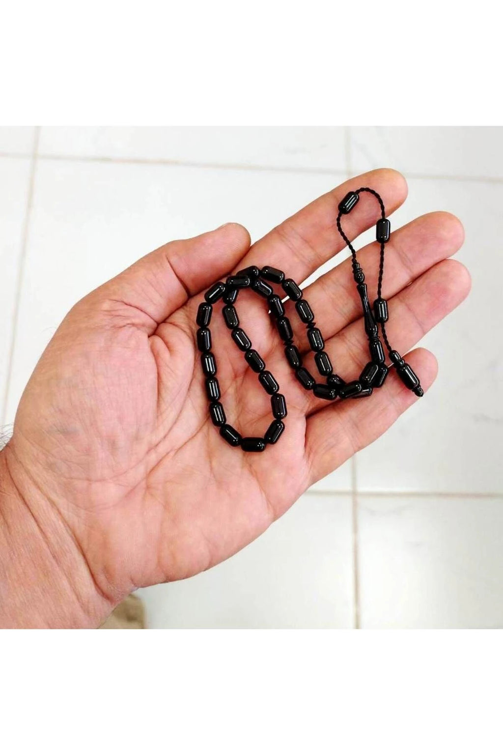 Erkek Siyah Kapsül Kesim Erzurum Oltu Taşı Tesbih Sistemli Kumpaslı 5 X 9 Mm