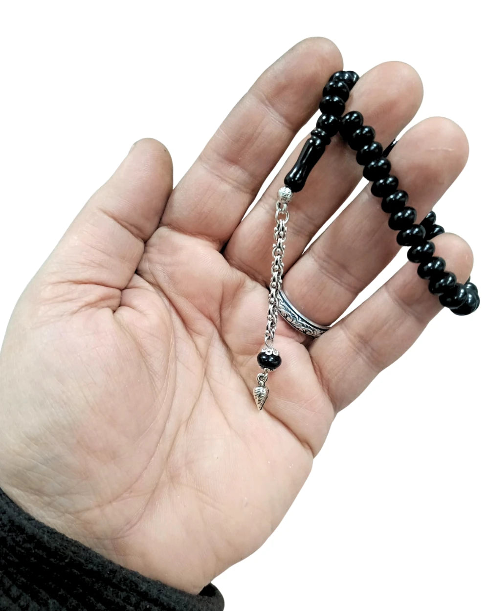 Tekerlek Kesim 3 Parmak Gürcistan Oltu Taşı Tesbih 7,5 X 5 mm