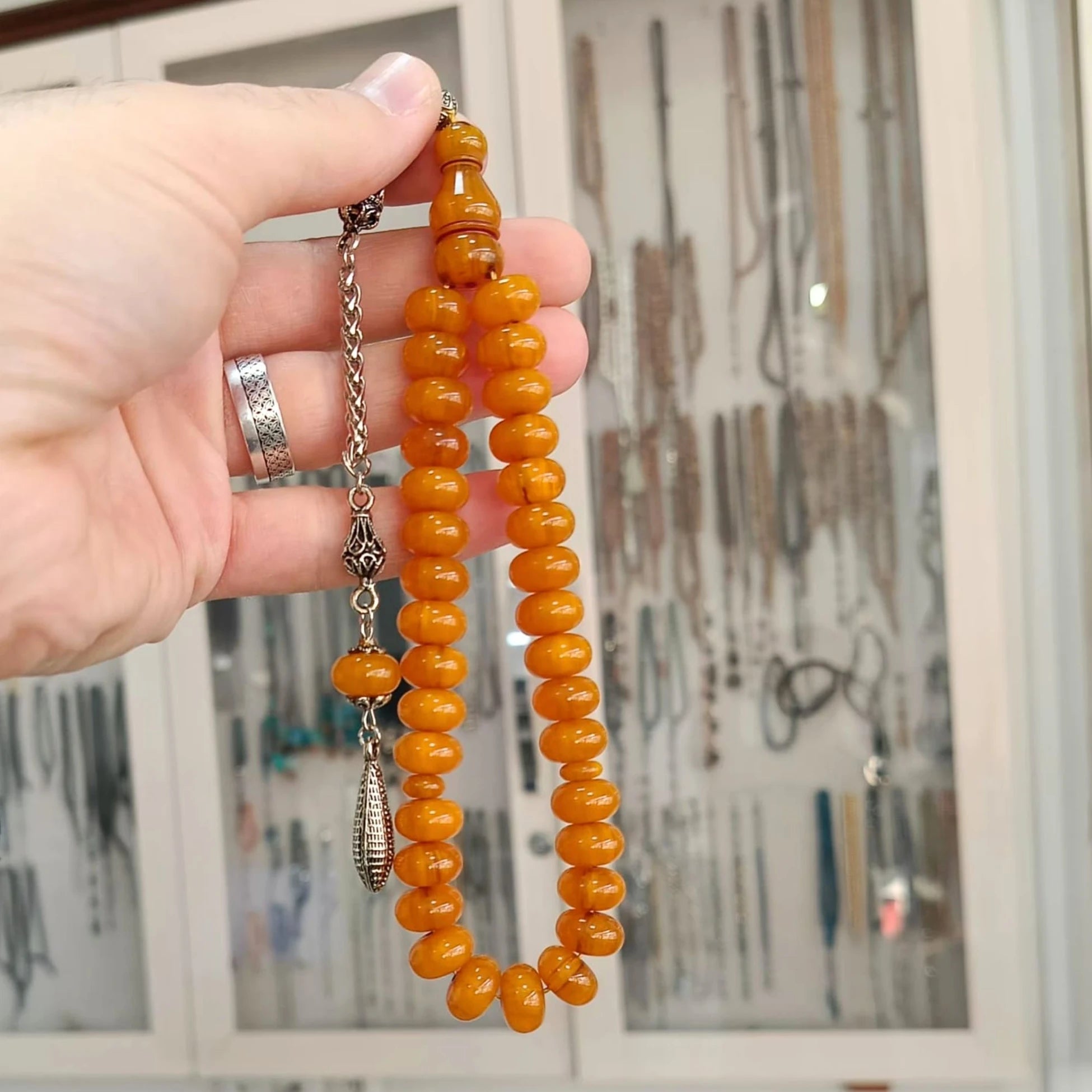 Tekerlek Kesim Sıkma Kehribar Efe Tesbih 12 x 7 mm