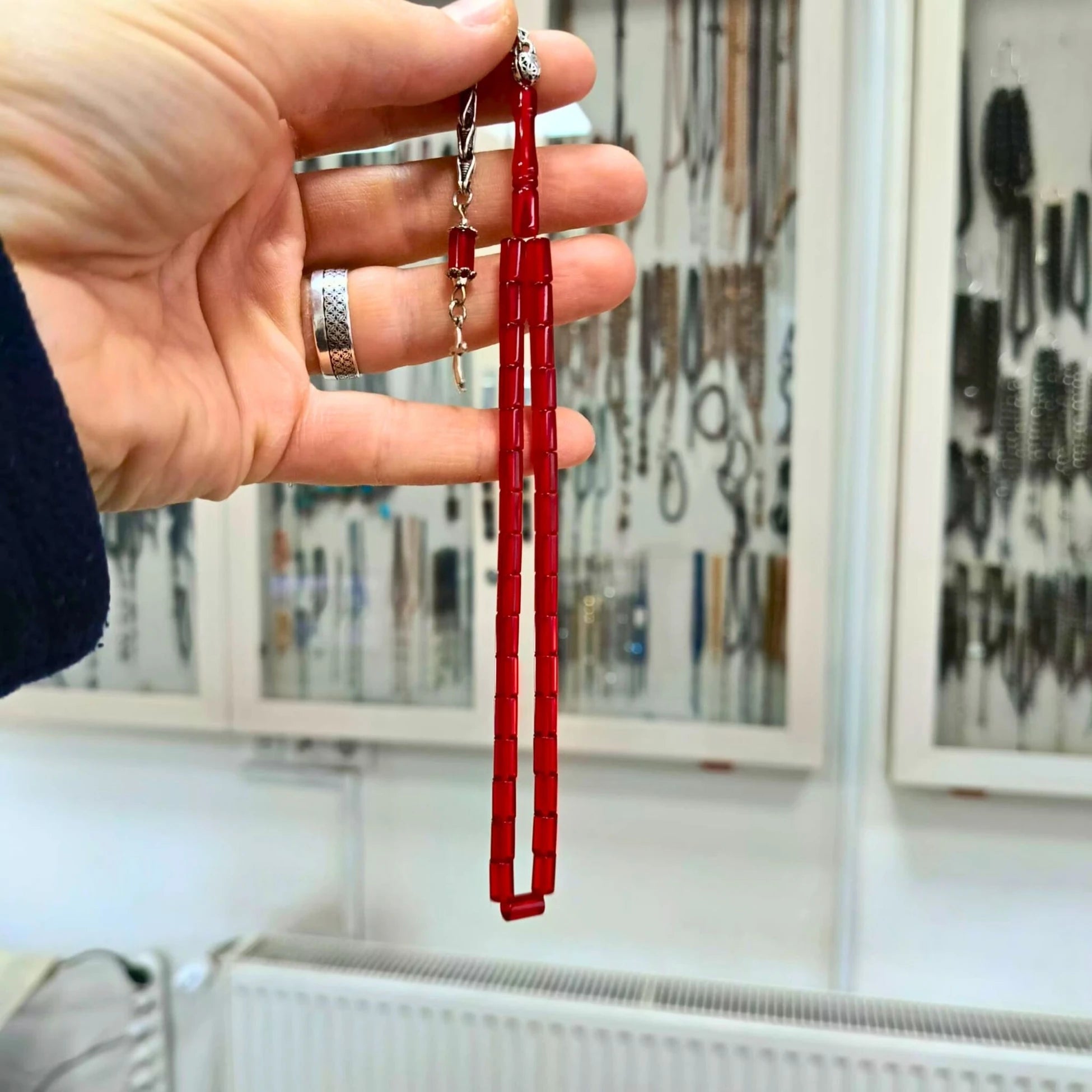 Sıkma Ateş Kehribar Kesme Model Tesbih 5 X 8 mm