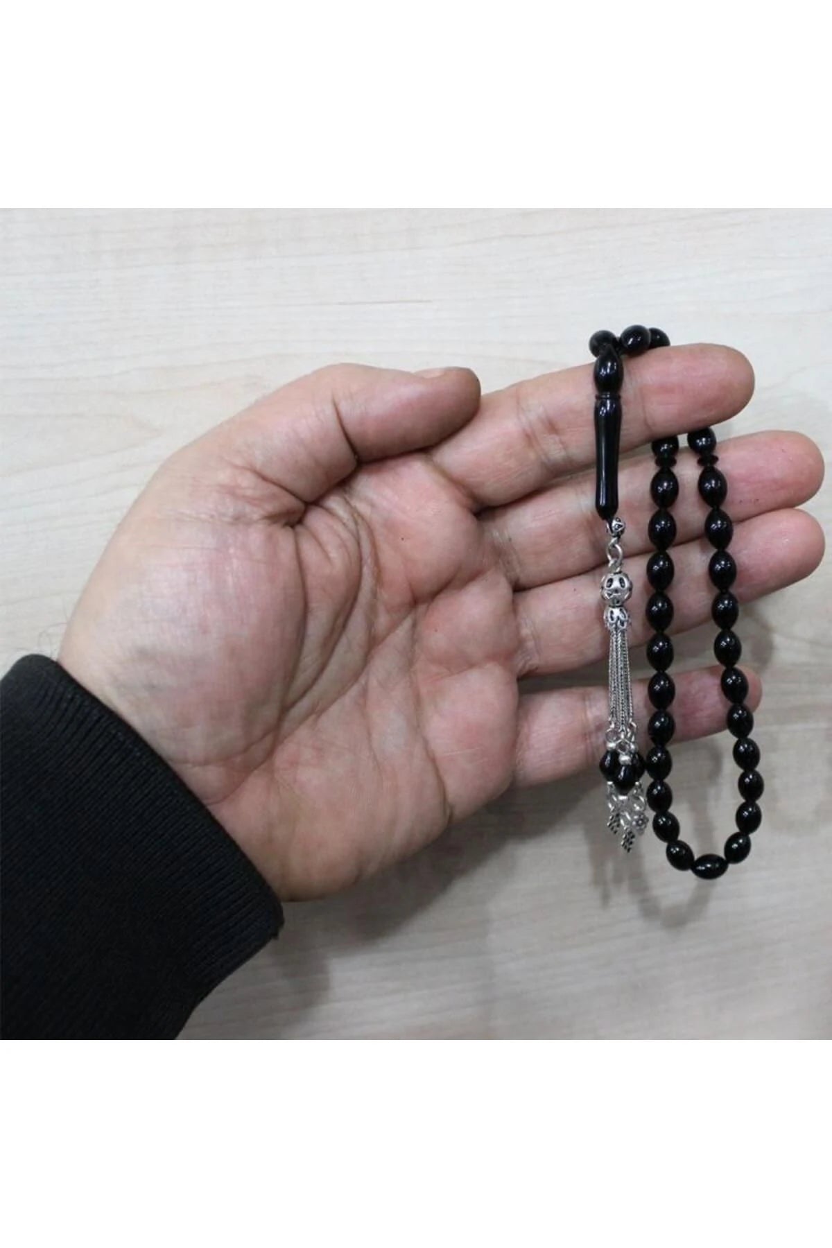 Gümüş Püsküllü Arpa Kesim Hakiki Erzurum Oltu Taşı Tesbih