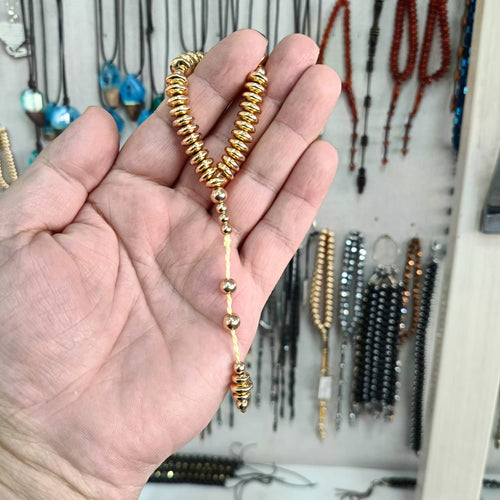 2 Parmak Basık Model Altın Renk Hematit Taşı Minik Tesbih 6 x 3 mm