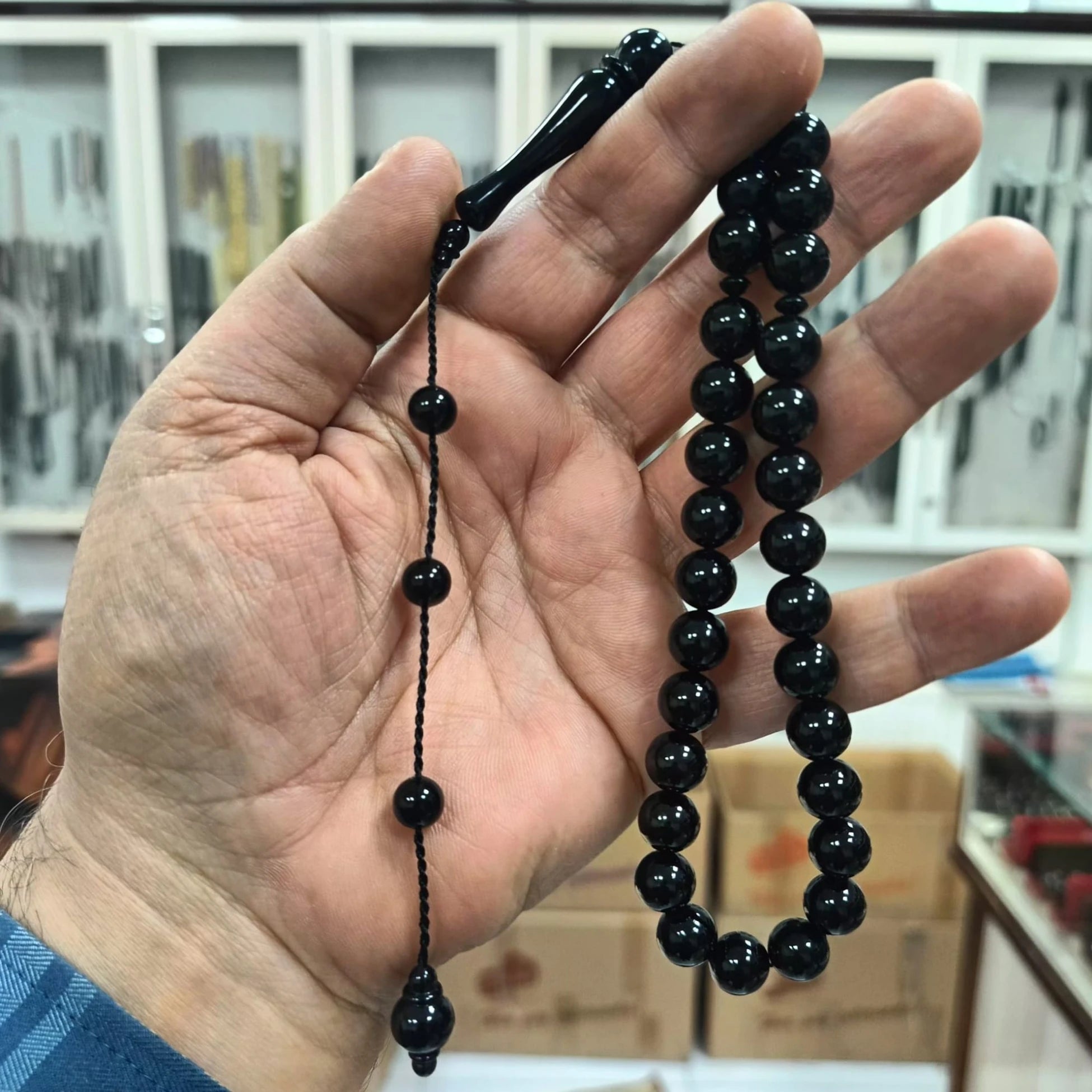 Küre Kesim Erzurum Oltu Taşı Tesbih Sistemli Kumpaslı Usta İşçilik 10 mm