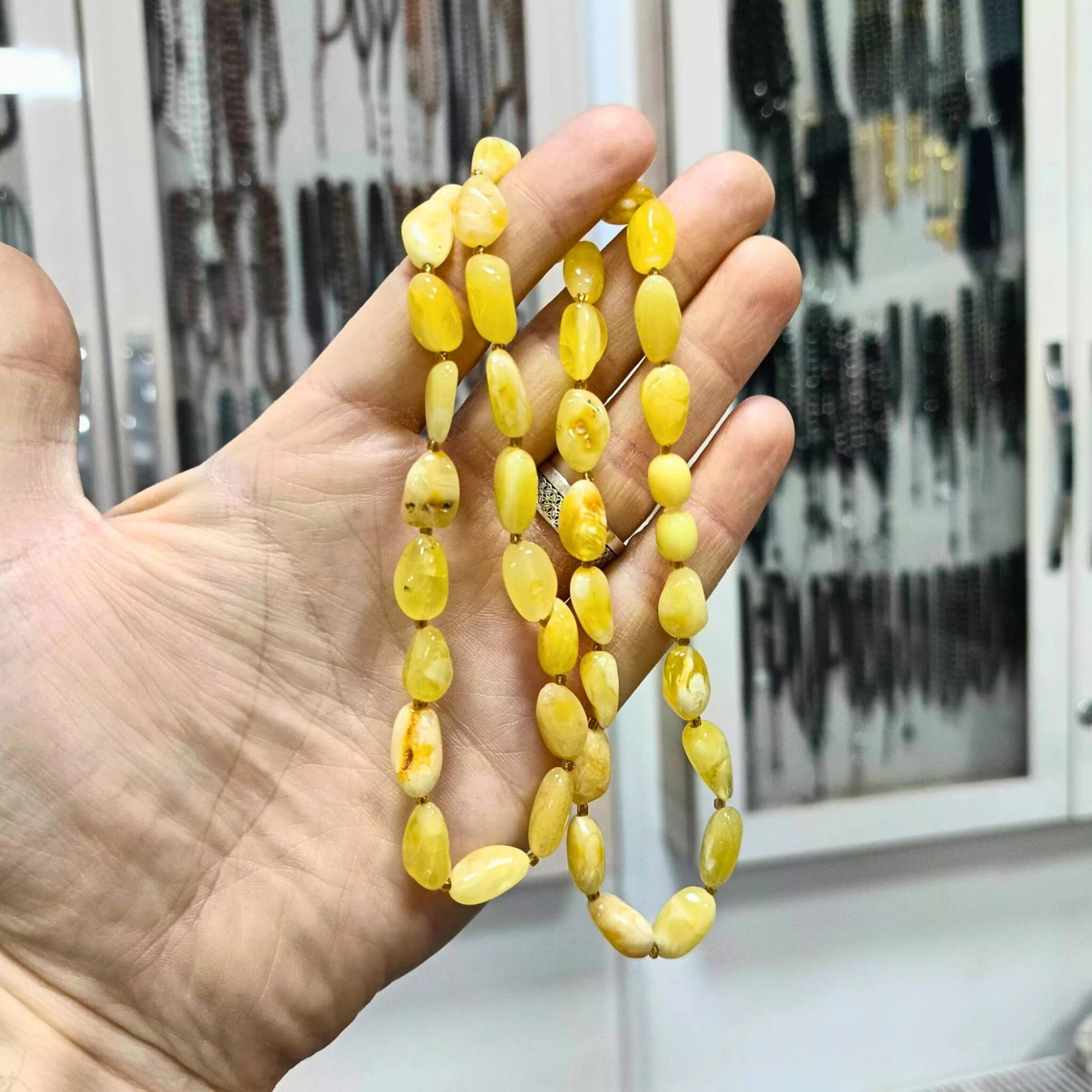 Sertifikalı Litvanya Damla Kehribar Yetişkin Kolye 58 cm