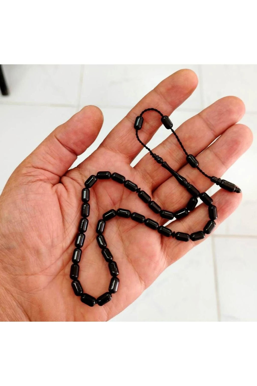 Erkek Siyah Kapsül Kesim Erzurum Oltu Taşı Tesbih Sistemli Kumpaslı 4 X 8,5 Mm