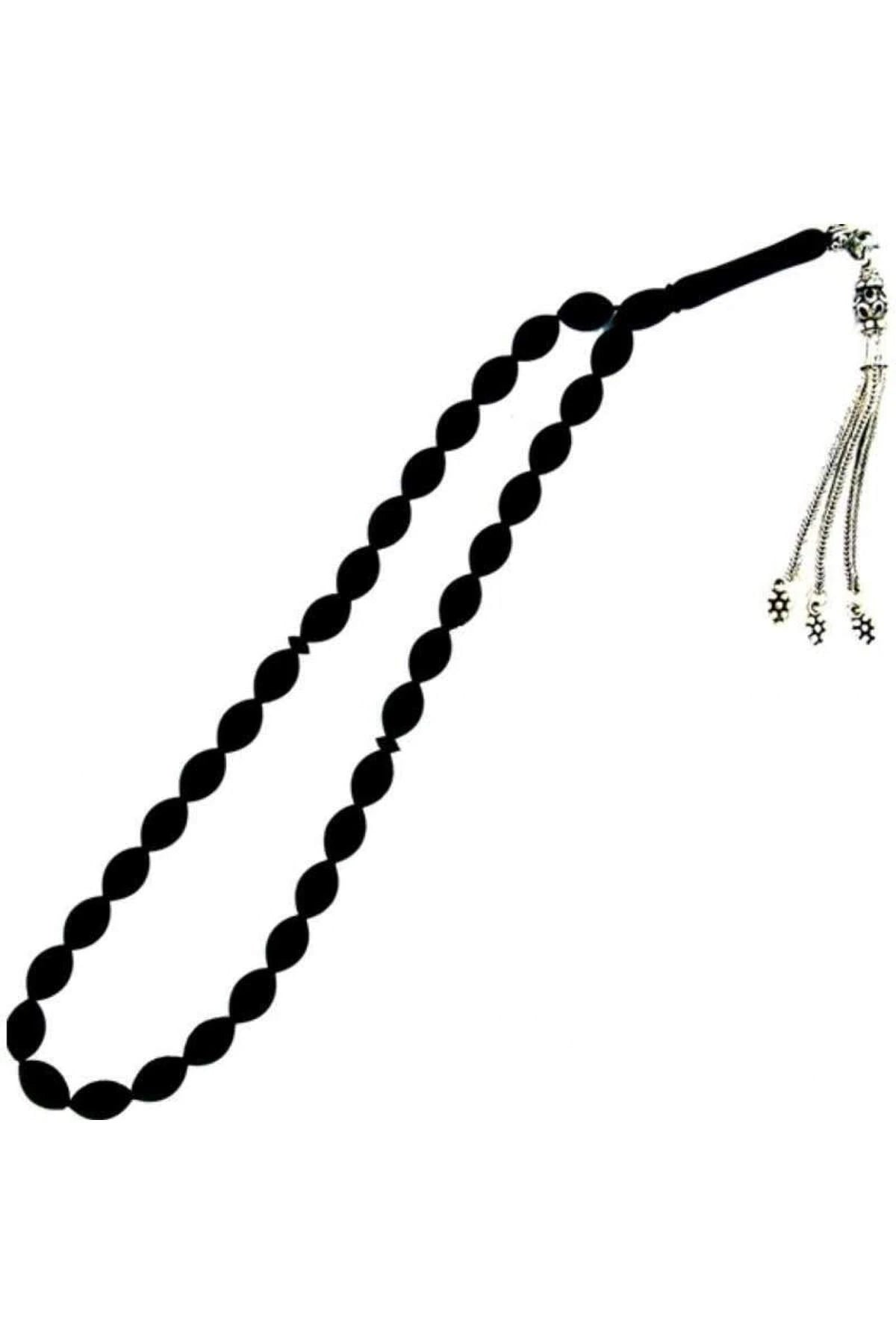 Gümüş Püsküllü 7 X 10 Mm Hakiki Erzurum Oltu Taşı Tesbih