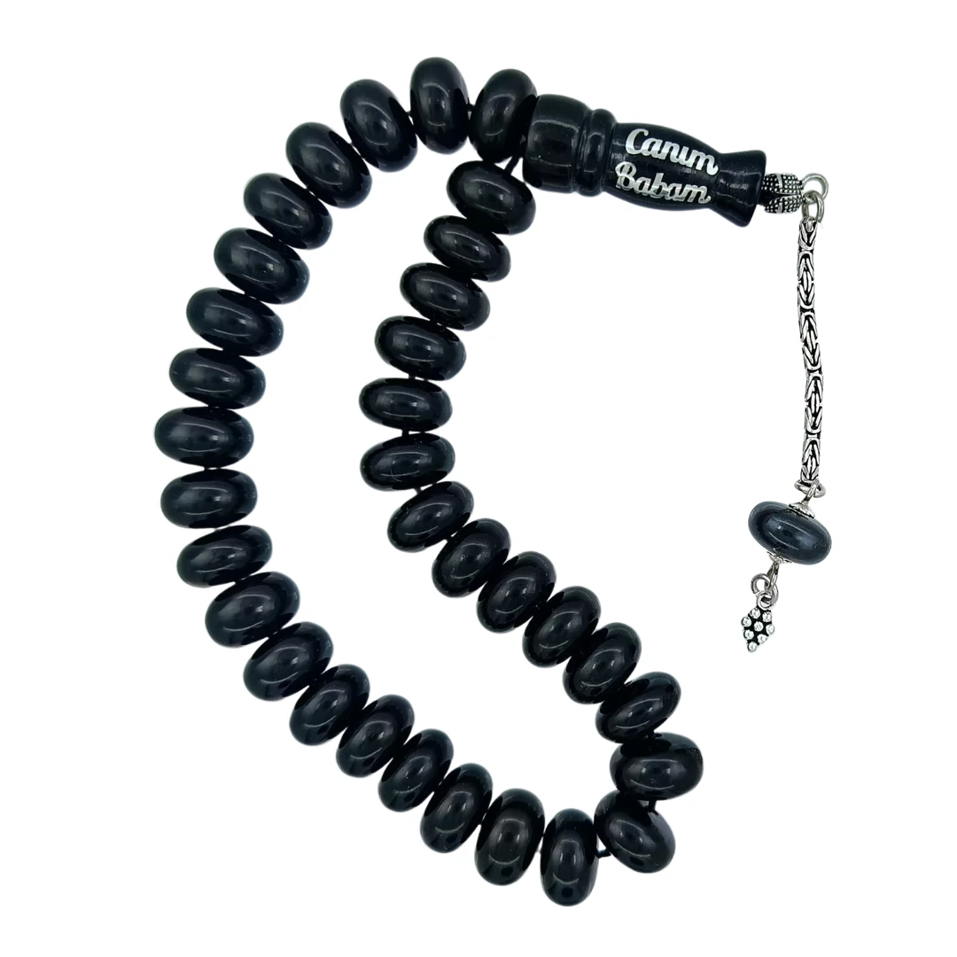 Canım Babam Yazılı Bilek Boy Gürcistan Oltu Taşı Tesbih 12 x 7 mm