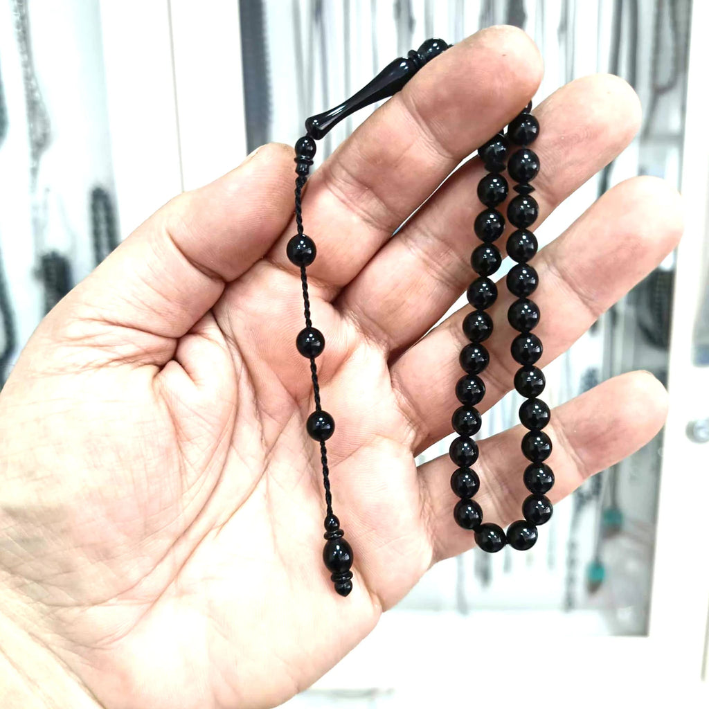 Usta İşi Sistemli Kumpaslı Bilek Boy Sertifikalı Erzurum Oltu Taşı Tesbih 6,5 x 7 mm