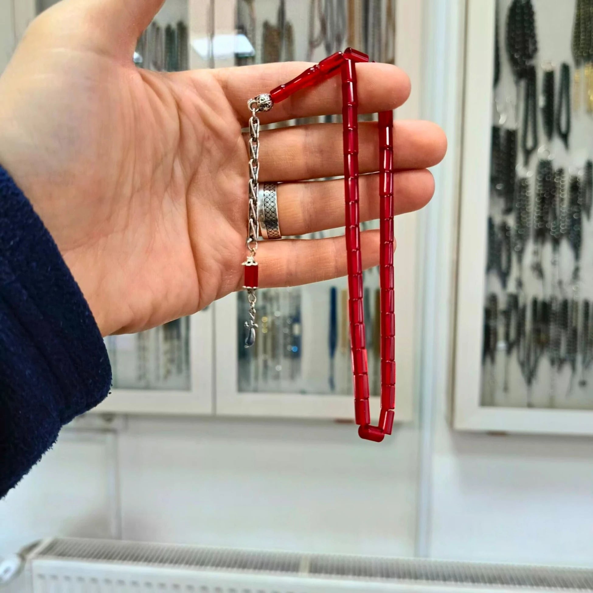 Sıkma Ateş Kehribar Kesme Model Tesbih 5 X 8 mm