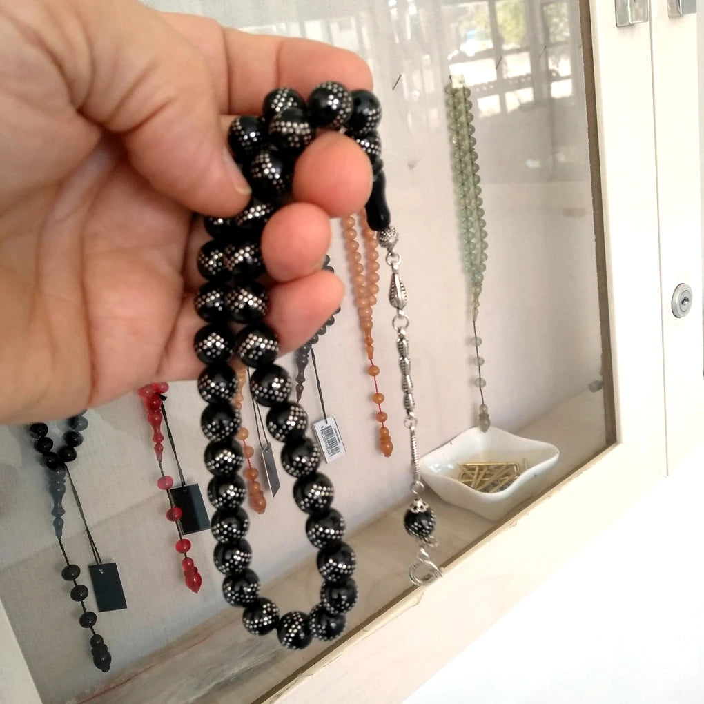 Küre Kesim Gümüş İşlemeli 10 mm Gürcistan Oltu Taşı Tesbih