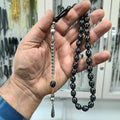 Gümüş Petek İşlemeli Sertifikalı Erzurum Oltu Taşı Tesbih 9 X 12 mm
