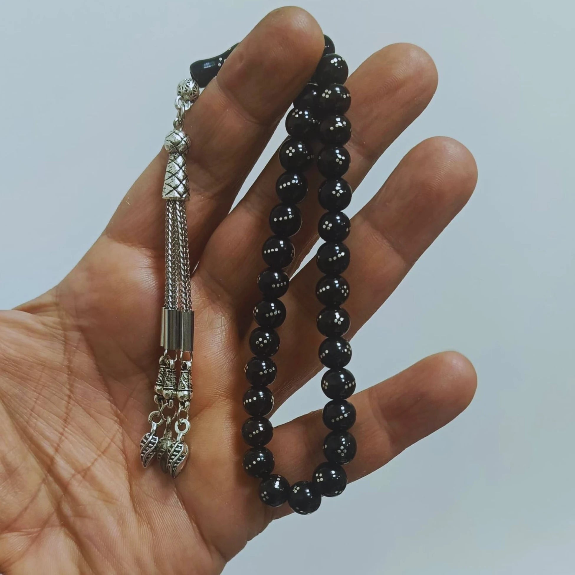 Gümüş İşlemeli Bilek Boy Gürcistan Oltu Tesbih 8 mm
