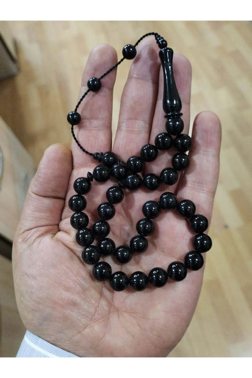 Sertifikalı Erzurum Oltu Taşı Küre Kesim Sistemli Kumpaslı Sade Tesbih 10 mm