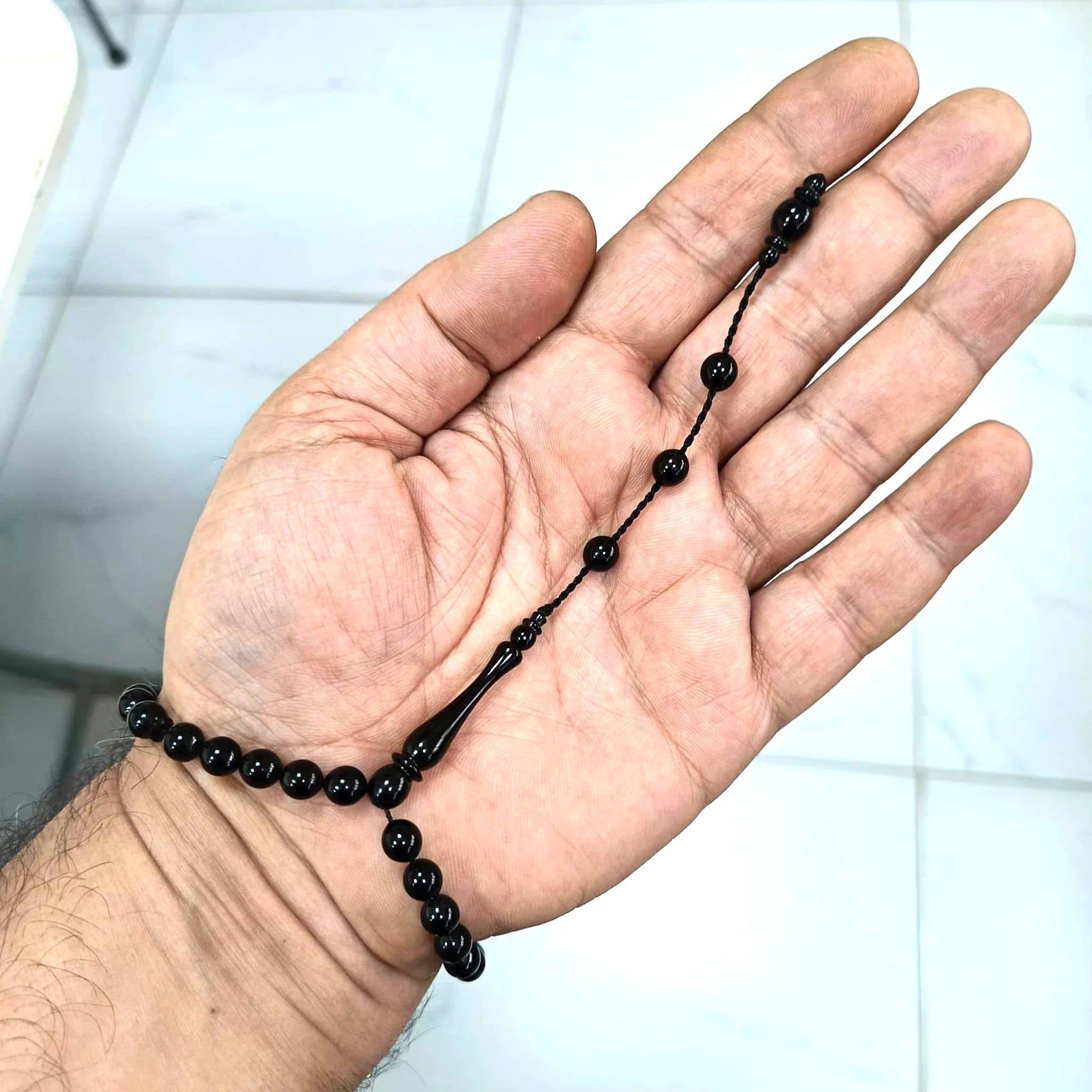 Usta İşi Sistemli Kumpaslı Bilek Boy Sertifikalı Erzurum Oltu Taşı Tesbih 6,5 x 7 mm
