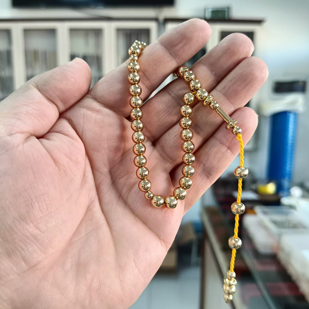 4 Parmak Küre Kesim Altın Renk Hematit Taşı Tesbih 6,5 mm