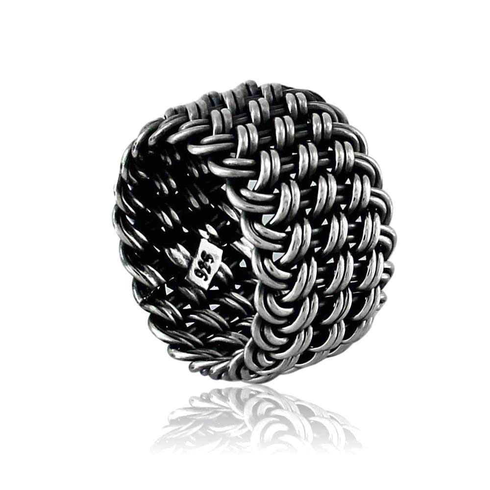 Tamamen El Yapımı Hasır Örgü Gümüş Yüzük Alyans 13 mm
