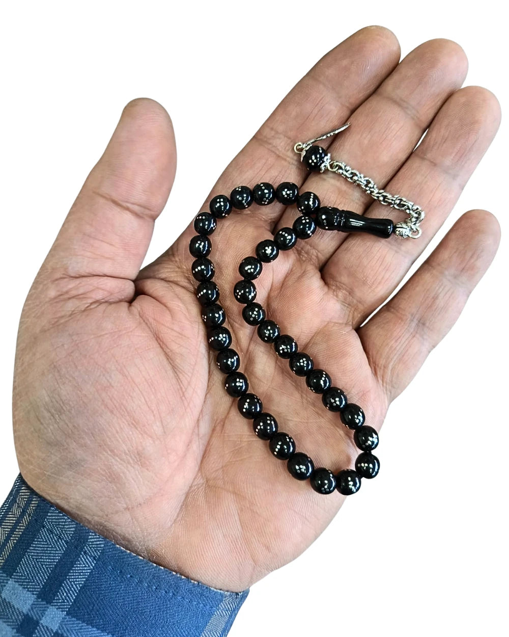 Gümüş İşlemeli 4 Parmak Gürcistan Oltu Tesbih 7 mm