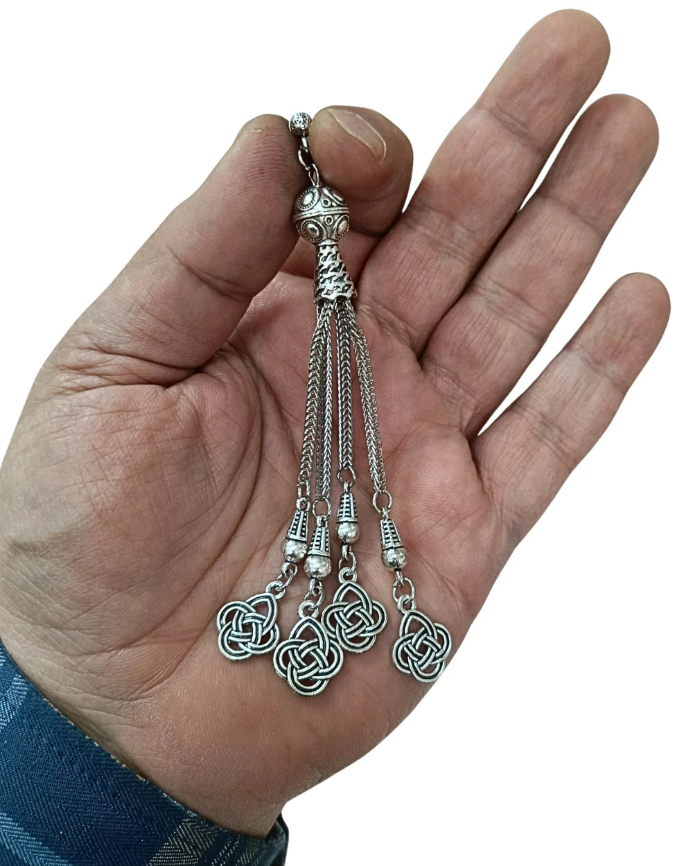4 Dal Gümüş Kaplama Tesbih Püskülü 11 cm