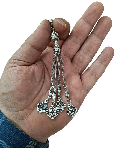 4 Dal Gümüş Kaplama Tesbih Püskülü 11 cm