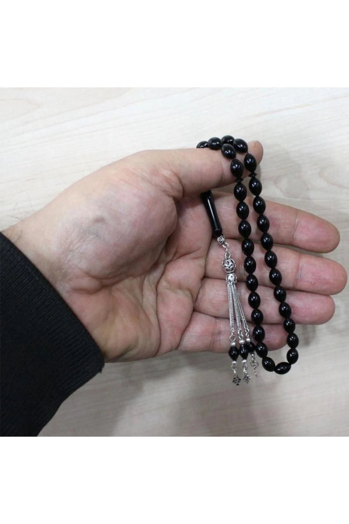 Gümüş Püsküllü Arpa Kesim Hakiki Erzurum Oltu Taşı Tesbih