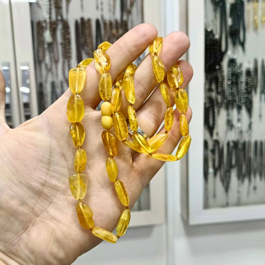 Sertifikalı Litvanya Damla Kehribar Yetişkin Kolye 64 cm