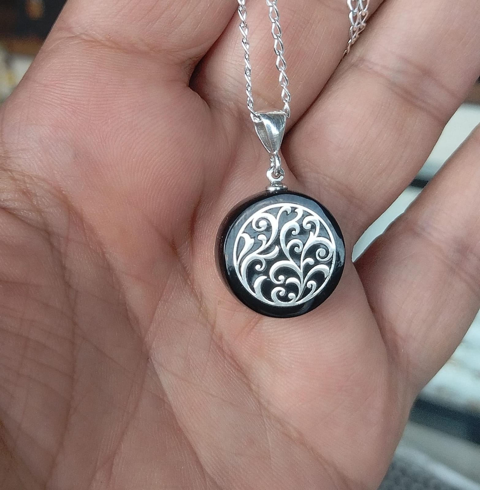 Gümüş İşlemeli Oltu Taşı Kadın Kolye KLY101