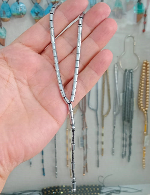 4 Parmak Kesme Model Gümüş Renk Hematit Taşı Tesbih 3,5 x 6 mm