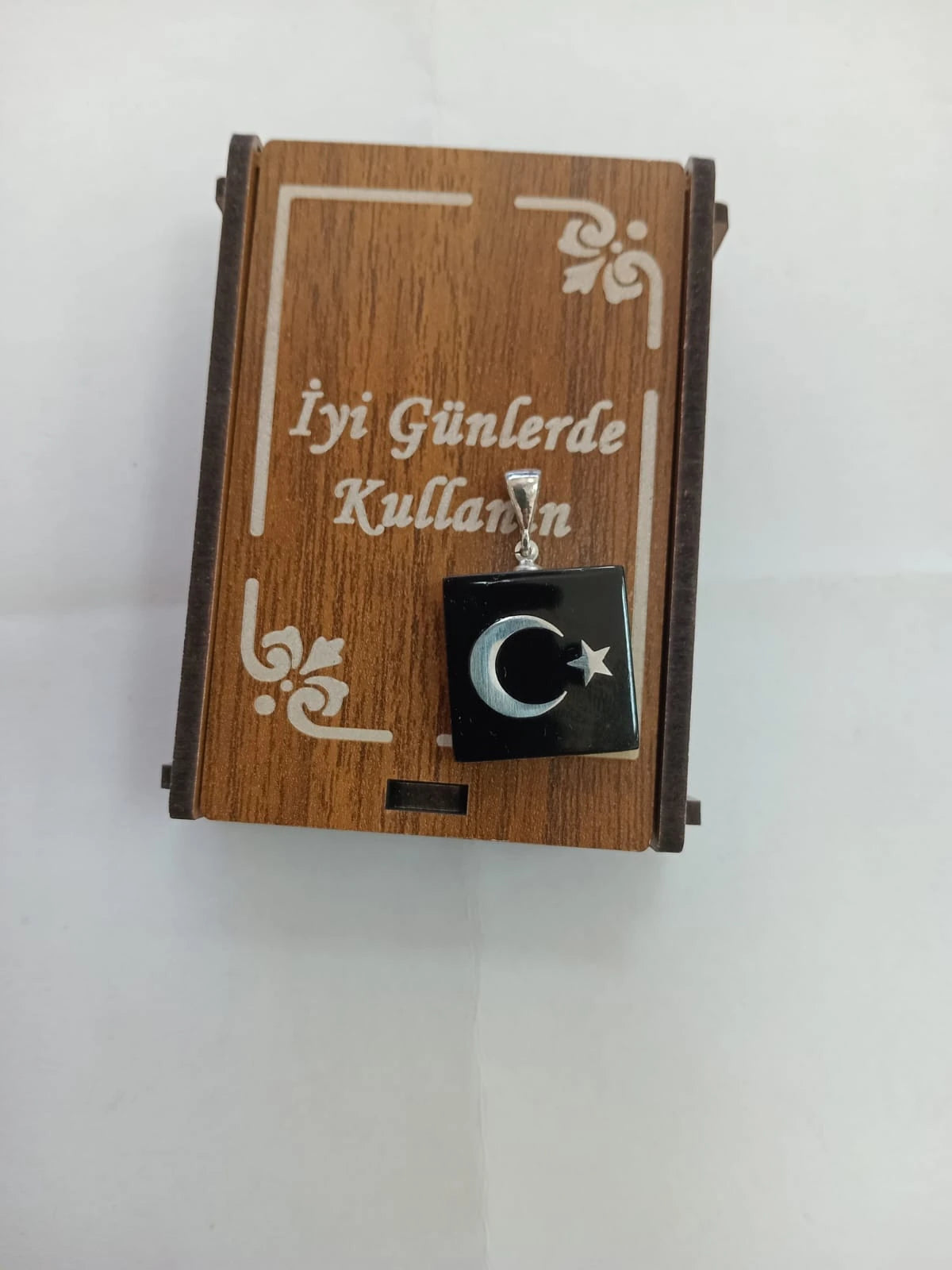 Oltu Taşı Ayyıldızlı Kare Kolye 20X20 mm