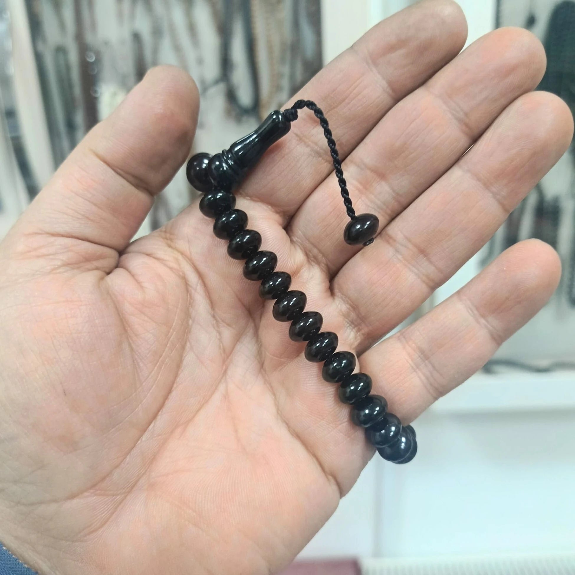 Tekerlek Kesim 4 Parmak Gürcistan Oltu Taşı Tesbih 9 X 6 mm