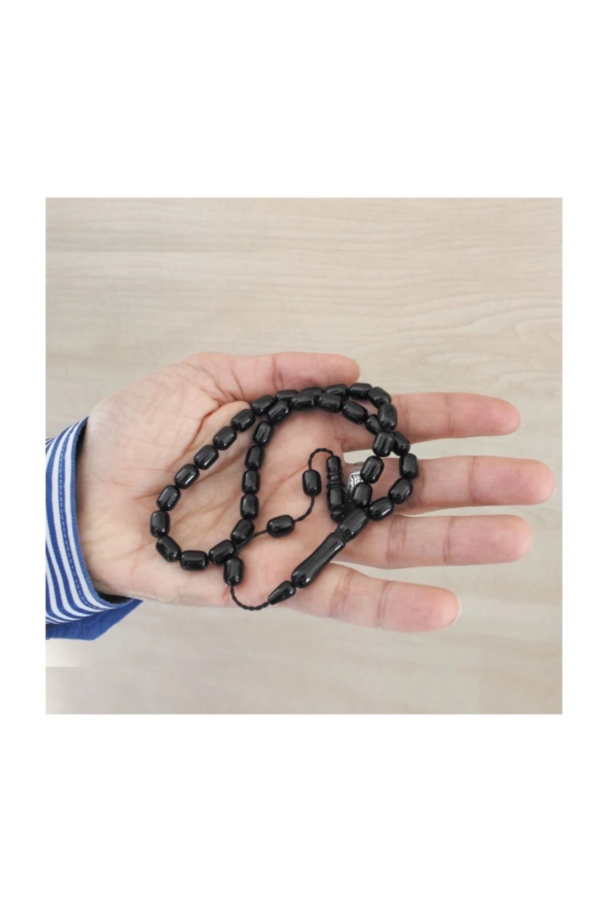 Sistemli Kumpaslı 7 X 10 Mm Kapsül Kesim Hakiki Erzurum Oltu Taşı Sade Tesbih